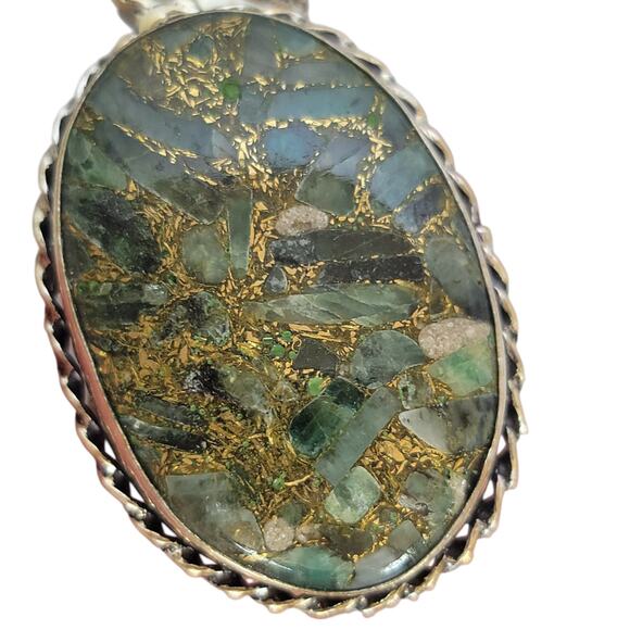 Emerald Mosaic Pendant in Sterling Silver – Handmade Green Stone Necklace - Picture 5 of 10